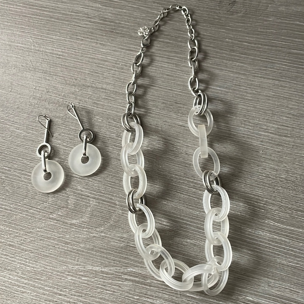 Frosted Plastic and Silver Necklace and Earring Set
